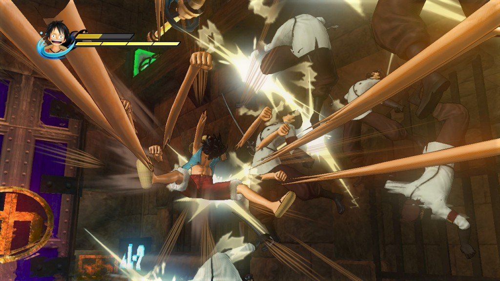 Gomu gomu no gatling! Uno dei tanti spettacolari attacchi di Rufy riportati in maniera fedele in Pirate Warriors.